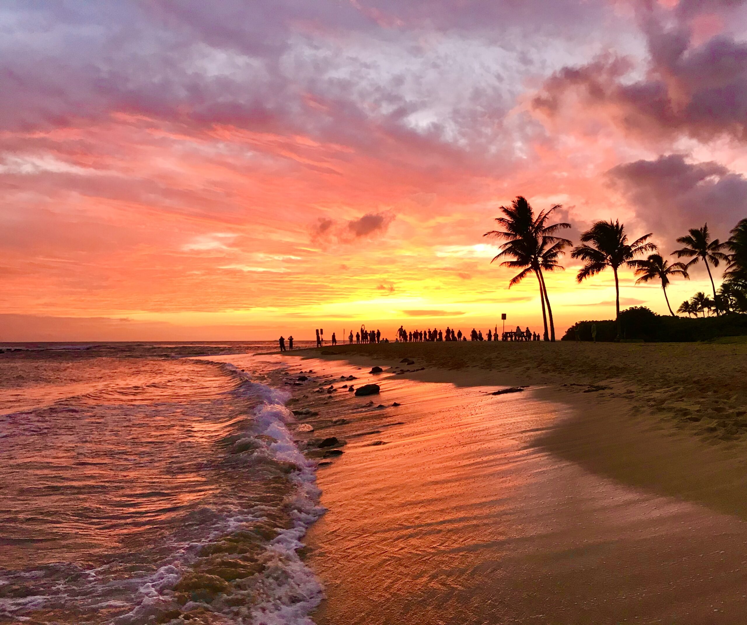 Sunset at Poipu Beach, Kauai, Hawaii - golden light over the Pacific
