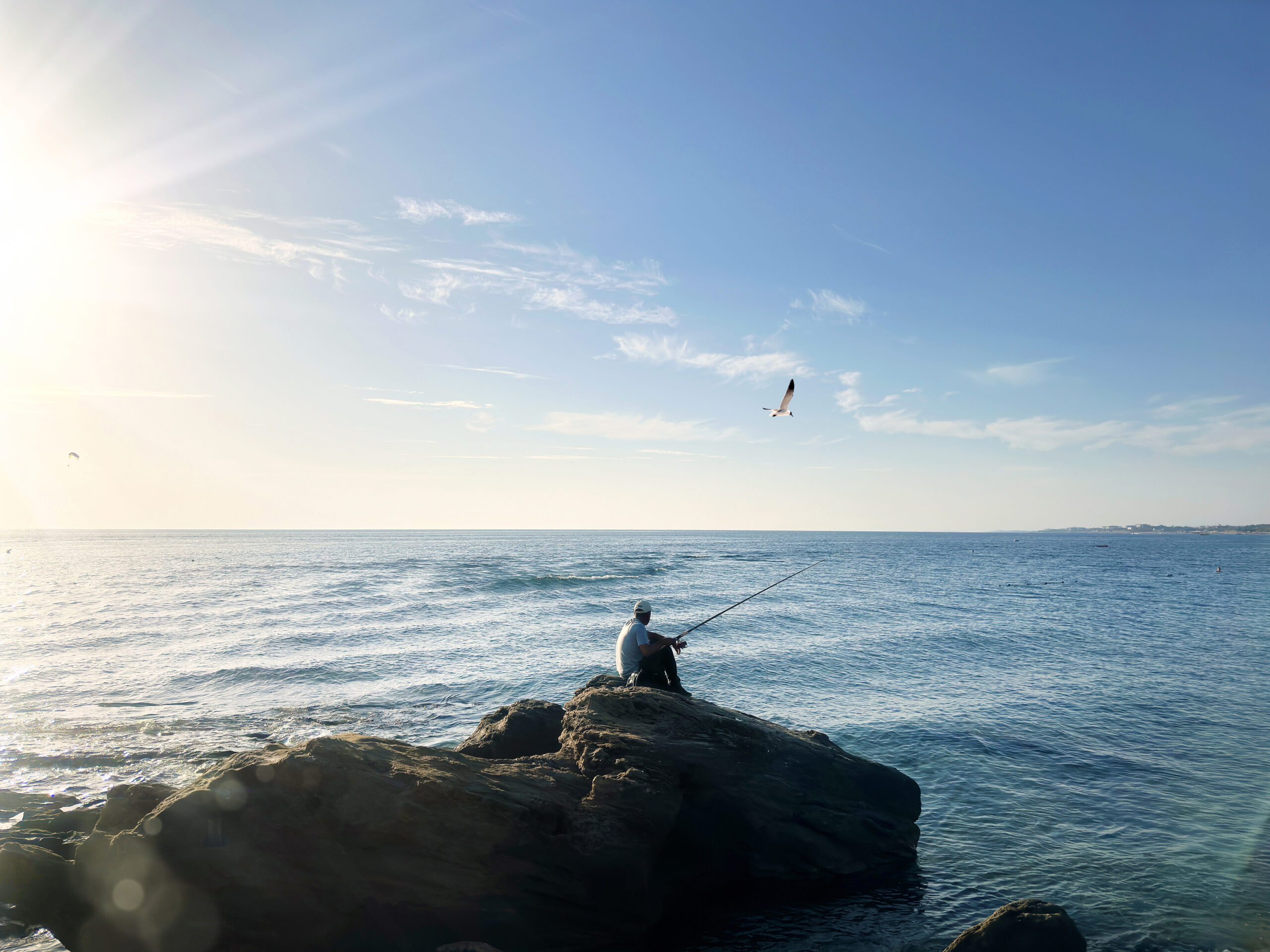 Man surf fishing at beach